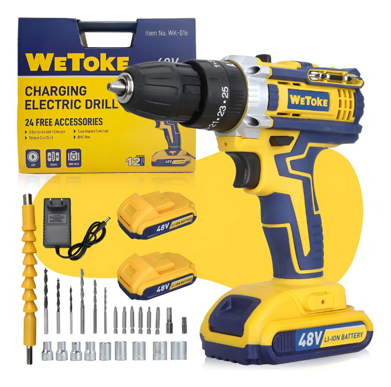 Parafusadeira e Furadeira Impacto Sem Fio 36v Maleta 2 Bateria Amarelo 50 Hz/60 Hz