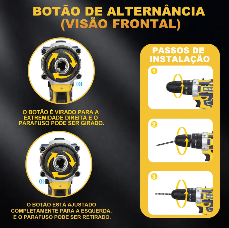Parafusadeira e Furadeira Impacto Sem Fio 36v Maleta 2 Bateria Amarelo 50 Hz/60 Hz